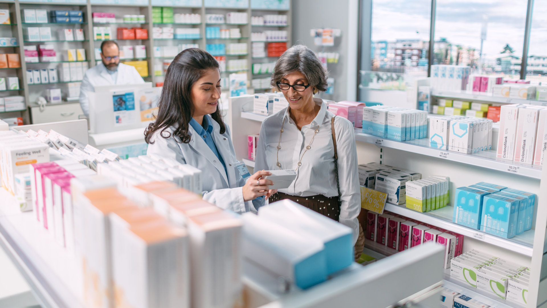 Pharmacist explaining details about the product