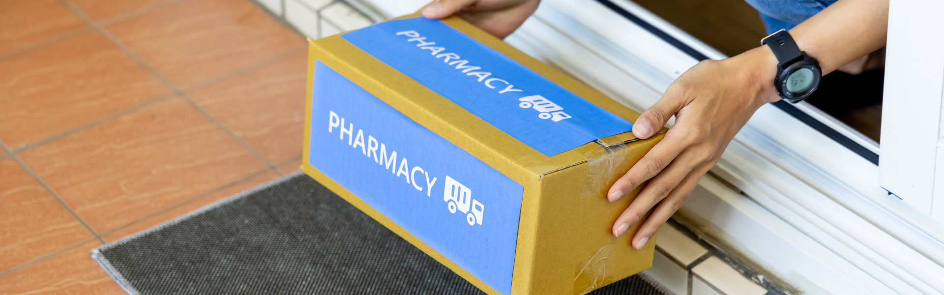 Pharmacy package delivered at the door entrance