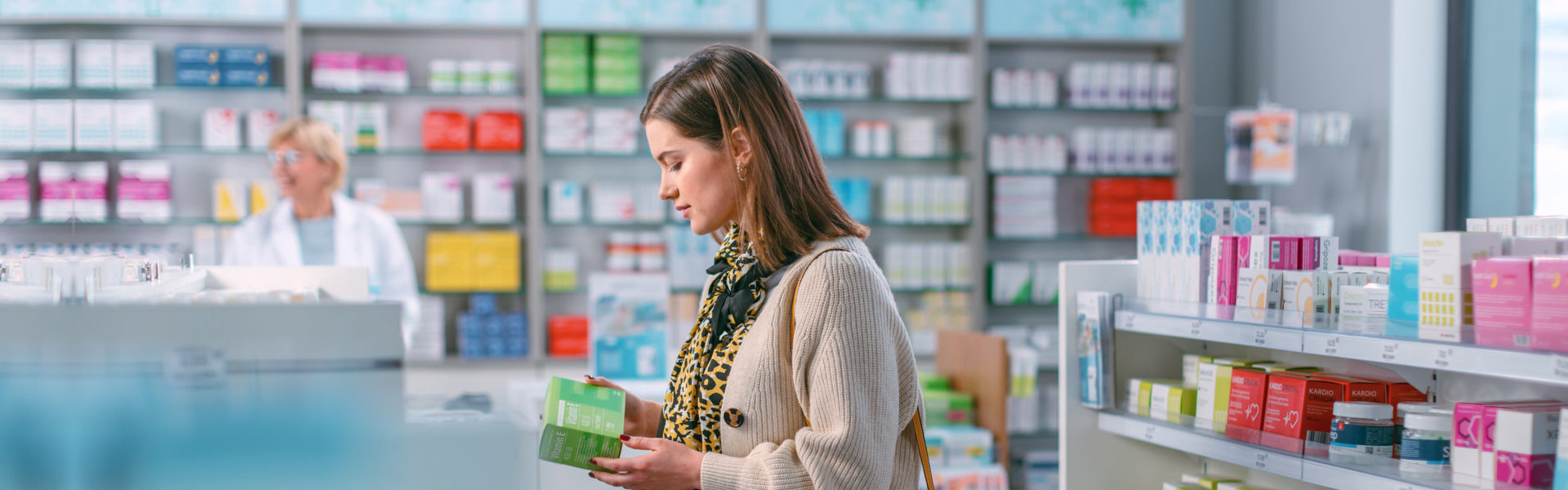 Woman checking the medicine description